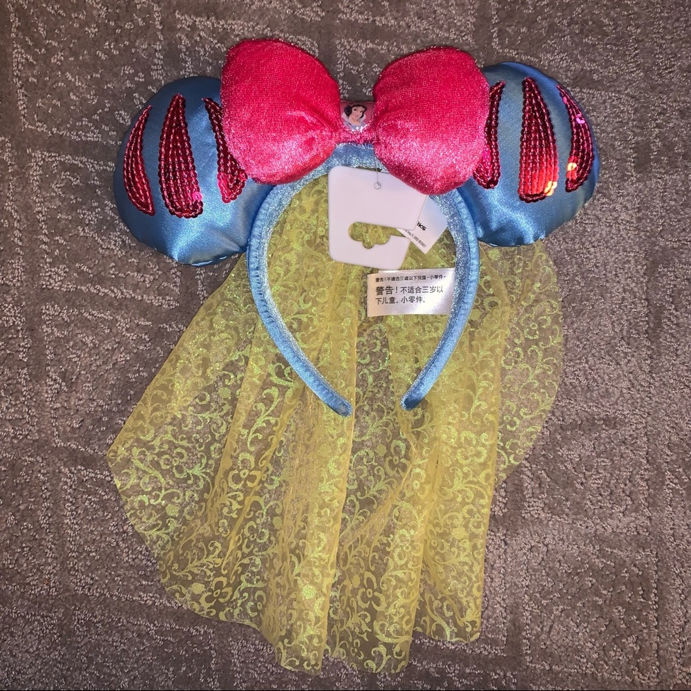 New Disney Parks Snow White Blue Pink Bow Yellow Veil Minnie Ear Headband